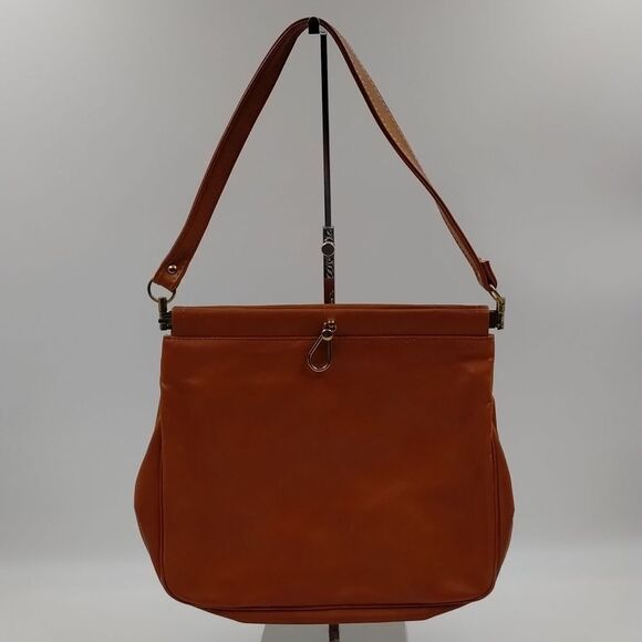 Chestnut brown pop open vintage purse shoulder bag faux leather gold hardware - Picture 7 of 12